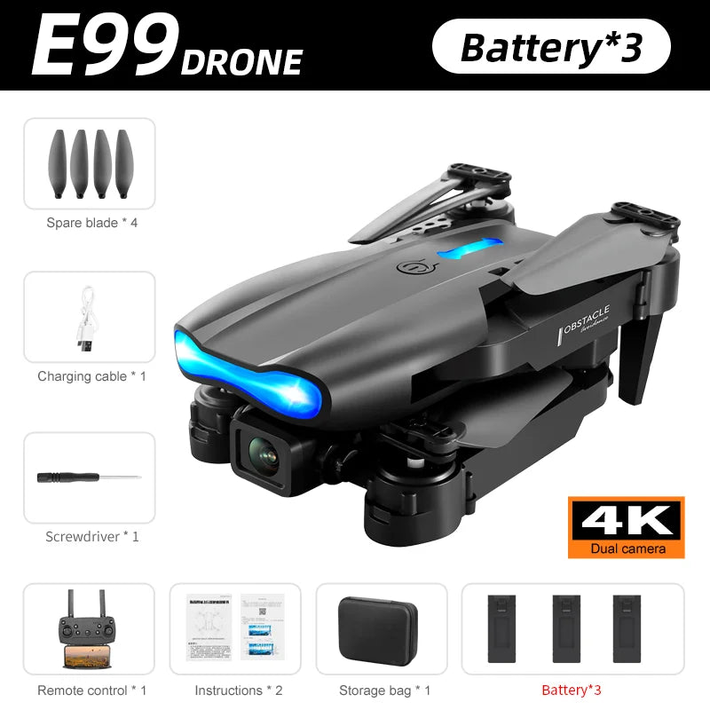E99 PRO Drone with Flash Professional 4K Dual Camera WIFI